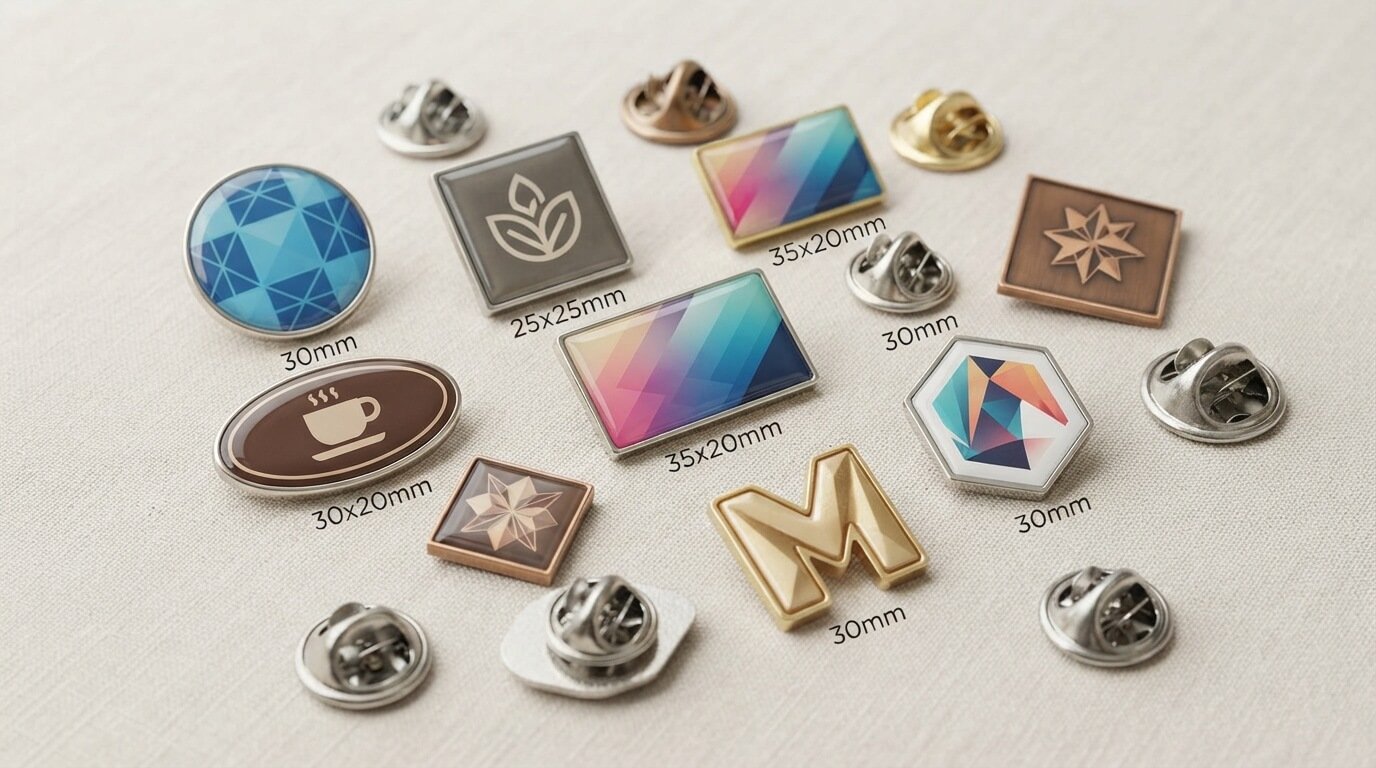 assortiment de badges personnalisés sur bureau